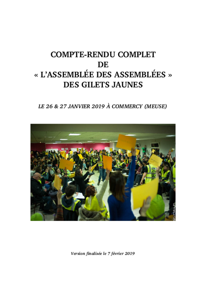 Compte-rendu complet de la 1ère assemblée des assemblées des gilets jaunes