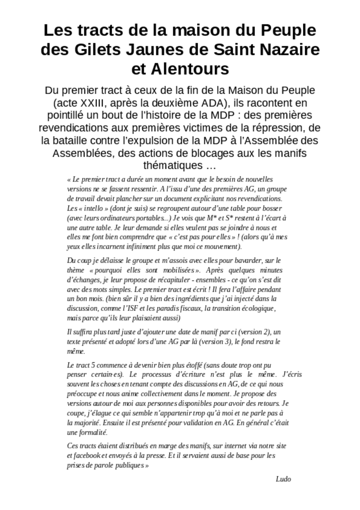 Les tracts de la Maison du Peuple des Gilets Jaunes de Saint-Nazaire et Alentours
