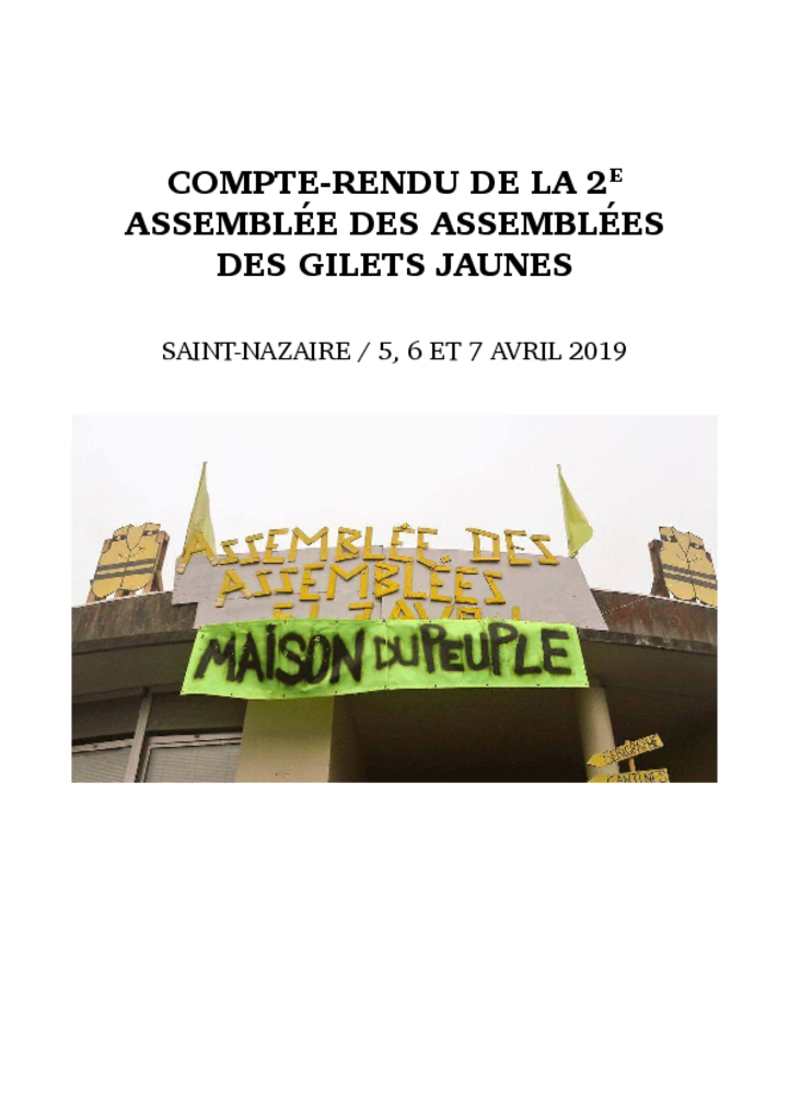 Compte-rendu de la 2ème assemblée des assemblées des gilets jaunes